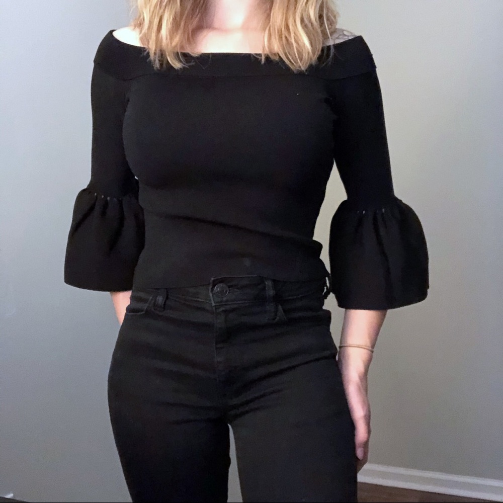 Eliza J Black Off The Shoulder Bell Sleeve Top
